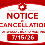 Special Meeting Cancelled 7/15