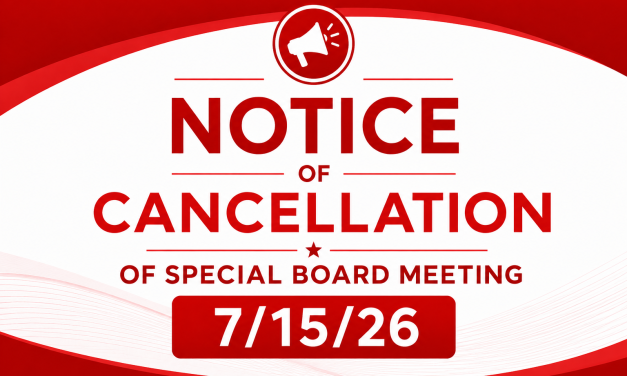 Special Meeting Cancelled 7/15